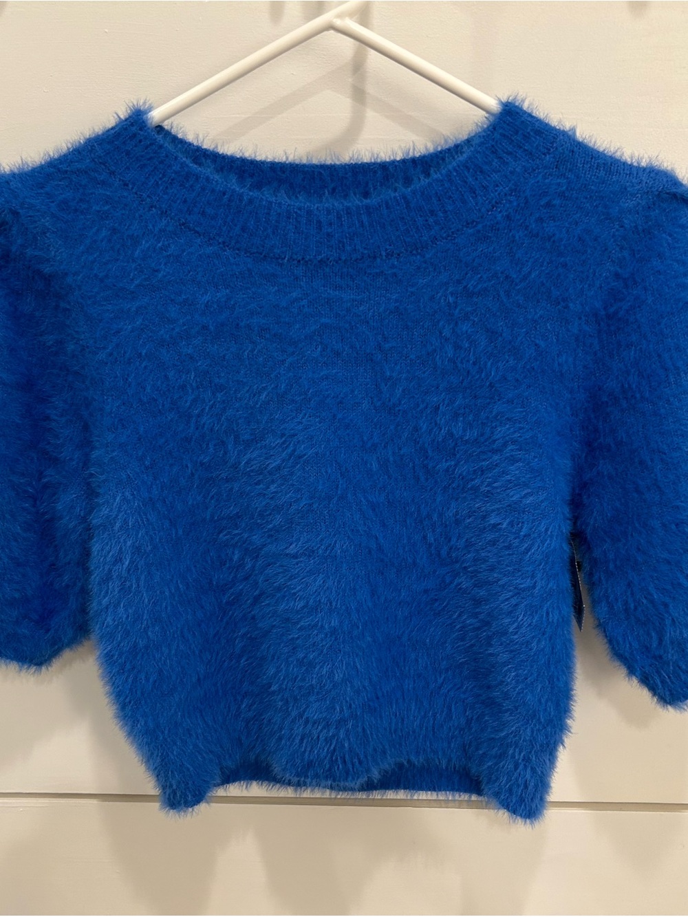 Fuzzy Cropped Sweater in Electric Blue